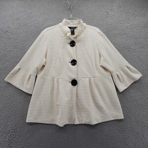 Ali Miles Peplum Swing Jacket XL Petite Ivory Womens Textured Knit 3/4‎ Sleeve